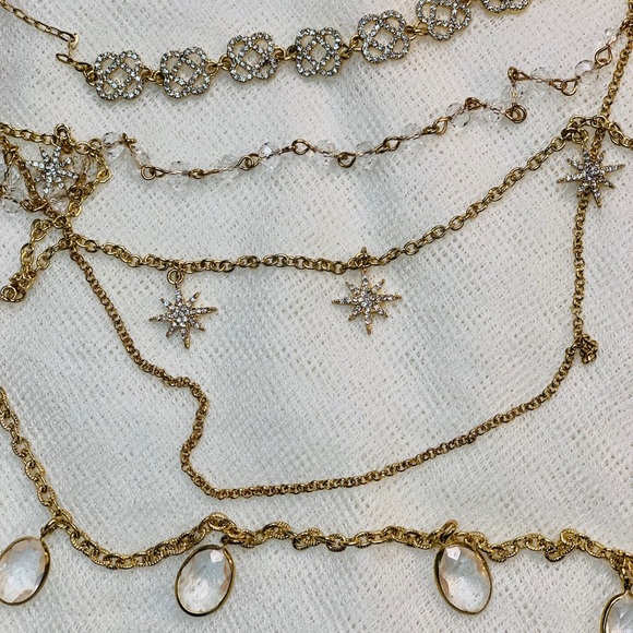 Saks 5th Gold 5 Chain Layered Pave Necklace NWT - Picture 5 of 12